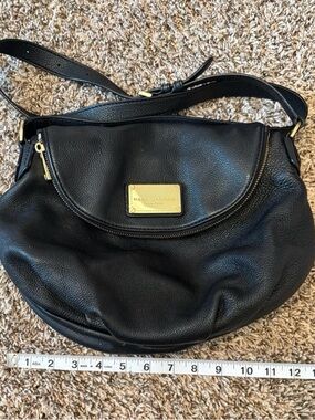 Marc Jacobs Black Pebbled Leather Crossbody with Gold Plaque